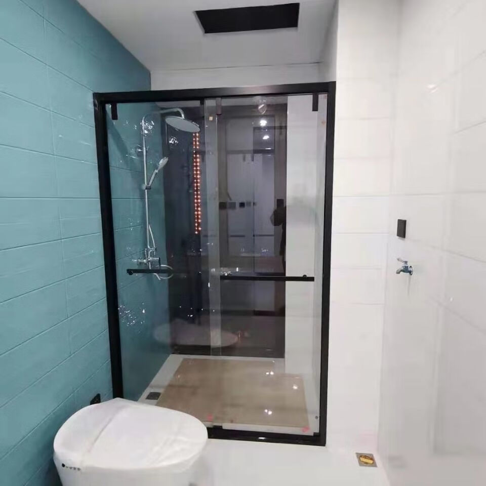 极简淋浴房隔断一字形干湿分离浴室卫生间推拉门不锈钢沐浴玻璃门 每