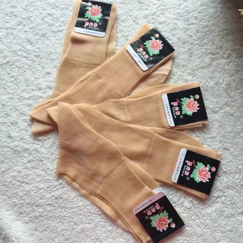 上海牡丹牌锦纶丝袜女老款式老年人松口宽口袜子夏季尼龙丝耐磨防勾丝