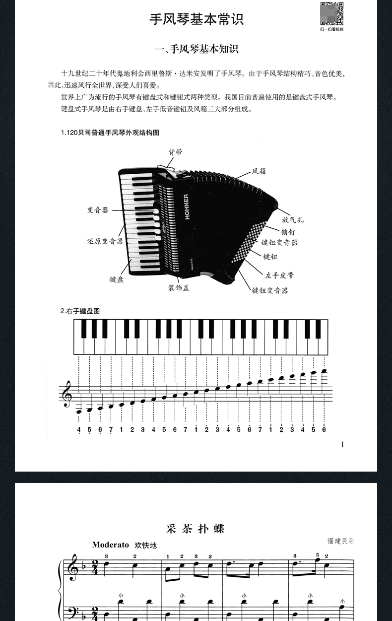 自学教程书中老年人手风琴书籍琴谱曲谱视频教学带指法五线谱儿童0基