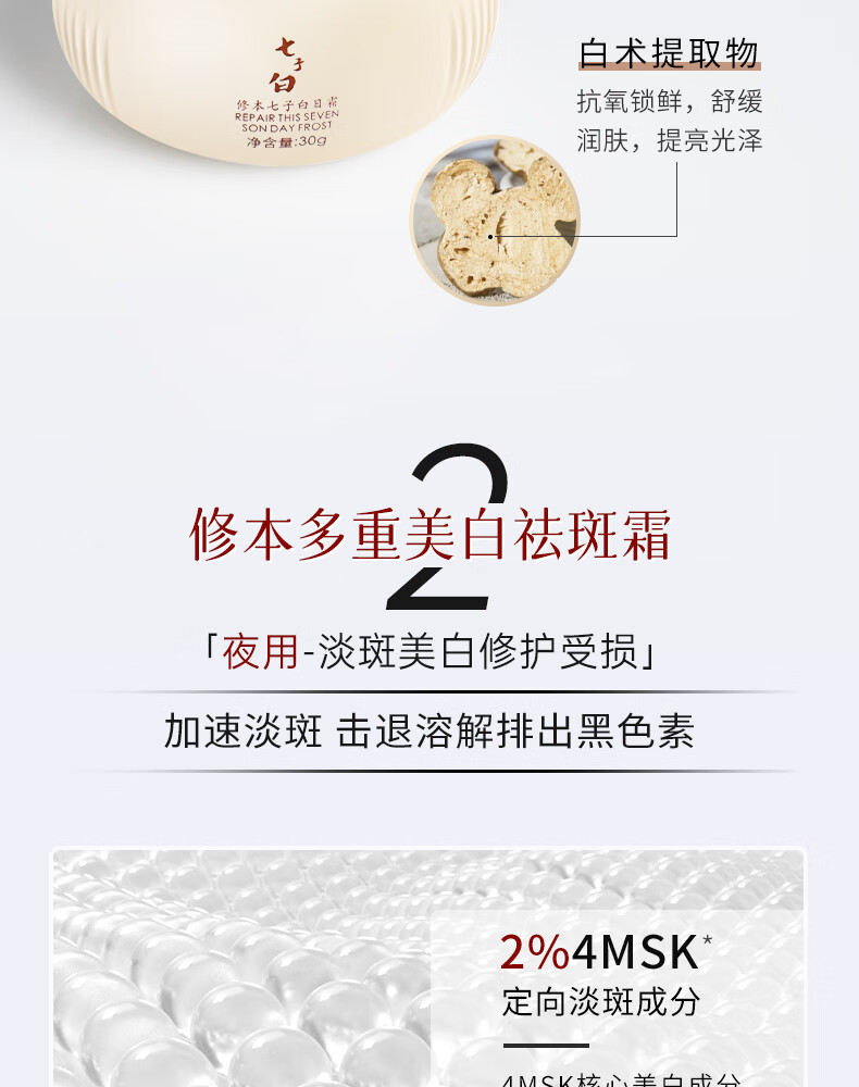 修本 美白祛斑霜淡化黑色素早晚去斑补水保湿面霜提亮肤色套装七子白 【尝鲜推荐装】日霜30g+晚霜30g