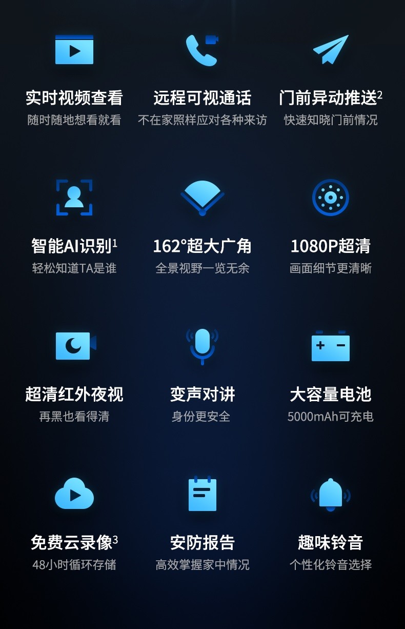 360 可视门铃D819智能摄像机摄像头 家用电子猫眼 高清夜视手机无线wifi远程监控器 视频通话 可视门铃【2天云存储】