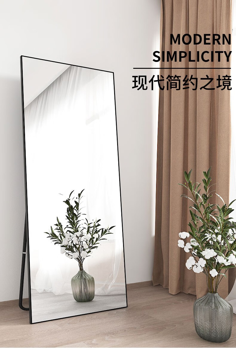 含雅 全身镜穿衣镜镜子全身壁挂落地两用试衣镜卧室家用大镜子服装店显瘦铝合金防爆镜 香槟金 高清防爆80*180落地壁挂两用