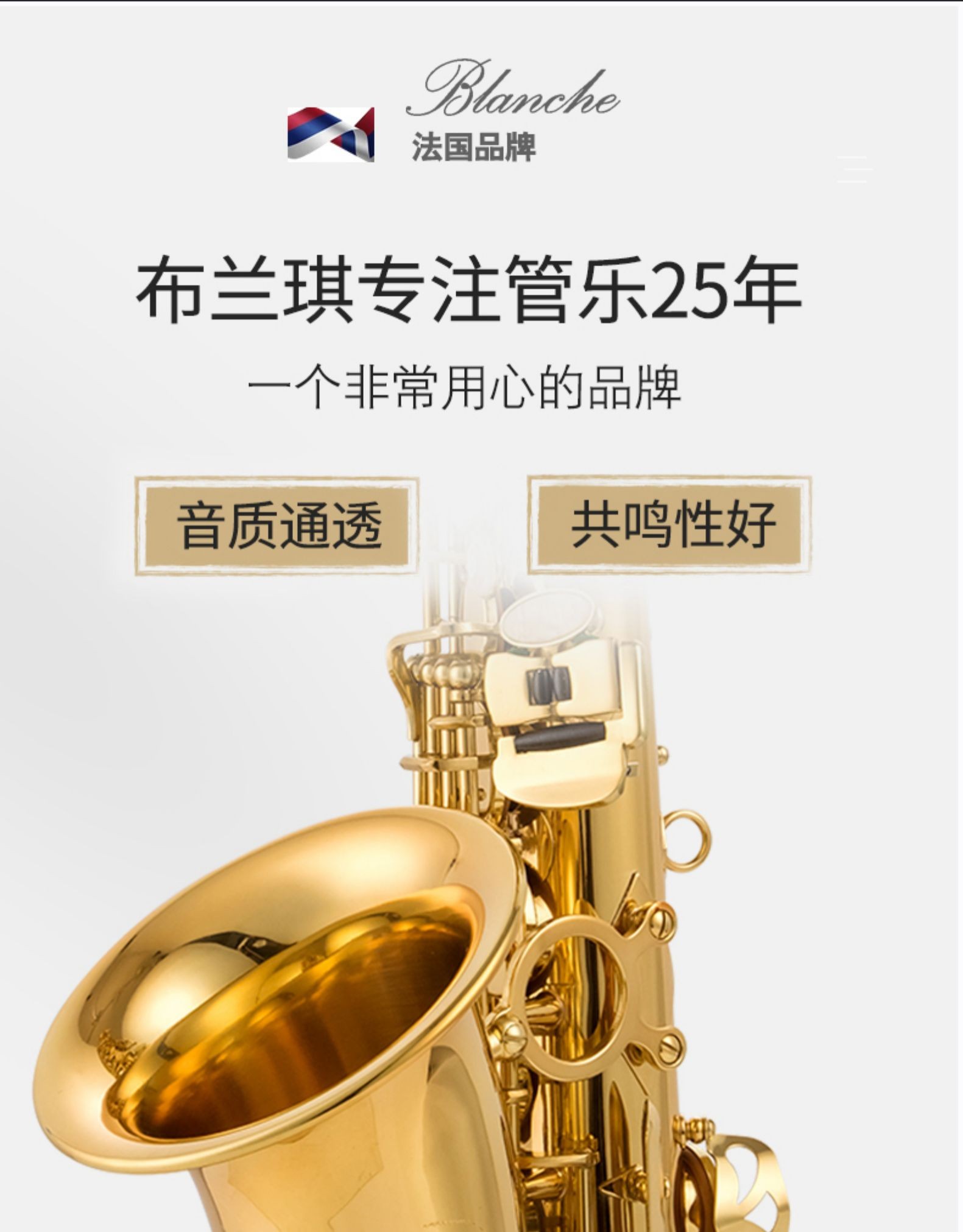 法国布兰琪(blanche)萨克斯管乐器 降e调中音萨克斯风 初学者专业 bas