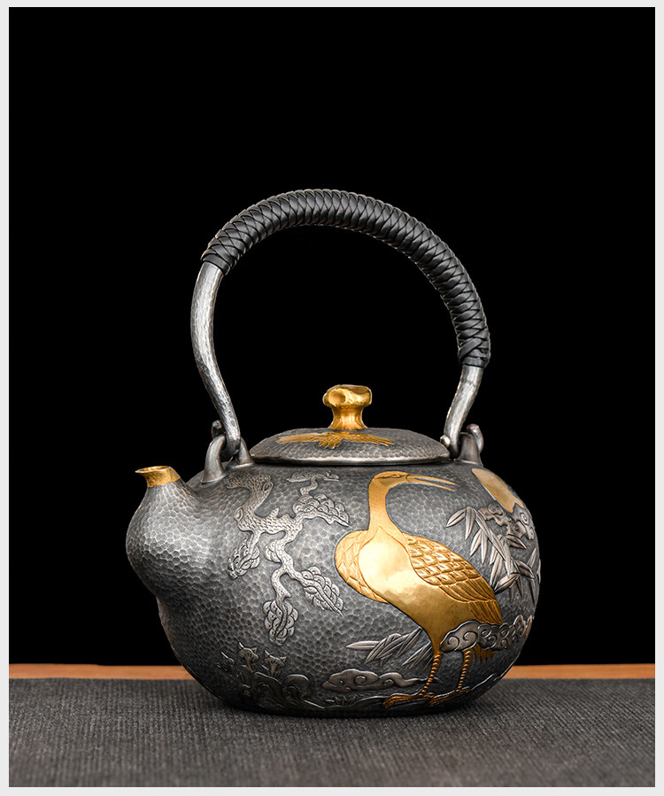 银器时代银壶泡茶纯银999仙鹤迎松烧水壶中式复古风纯手工银茶壶790克