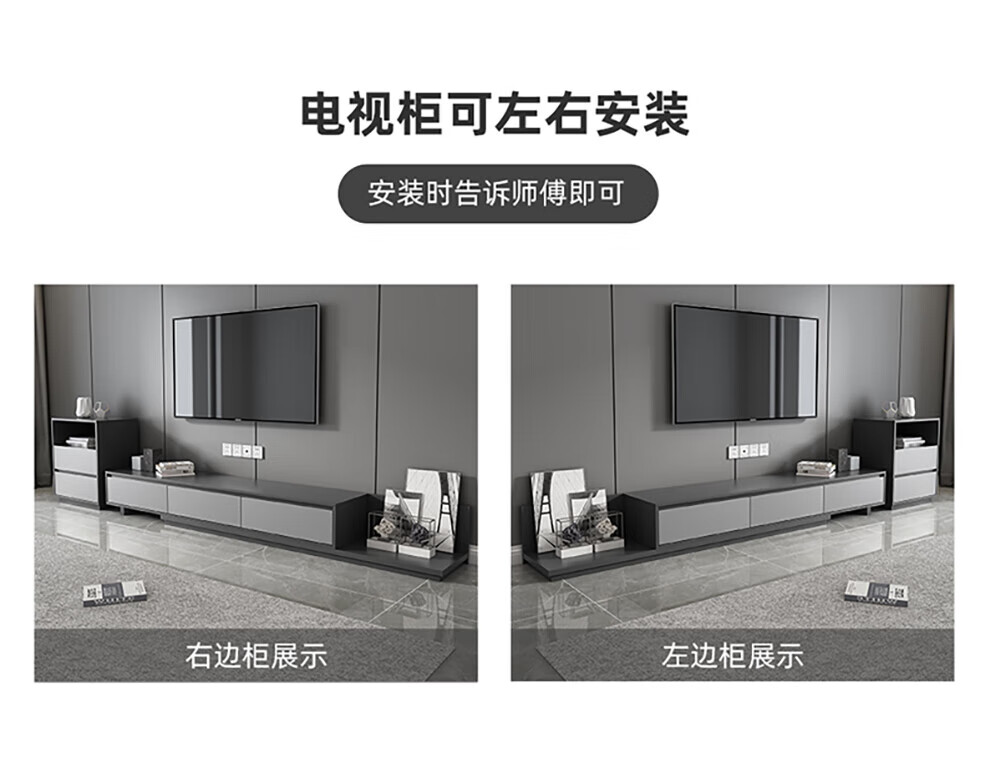 兰尼森 北欧简约圆形茶几电视柜组合套装现代风客厅储物可伸缩网红地柜 【绅士灰】电视柜+圆形茶几