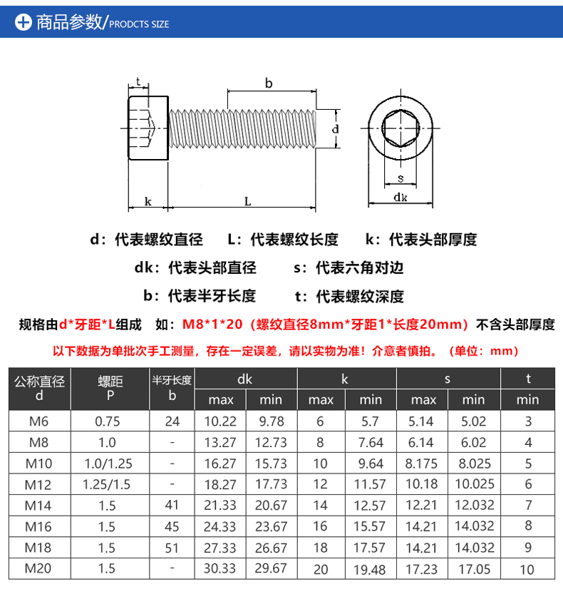 9级细牙杯头内六角螺丝钉m6m8m10m12m14m16m18