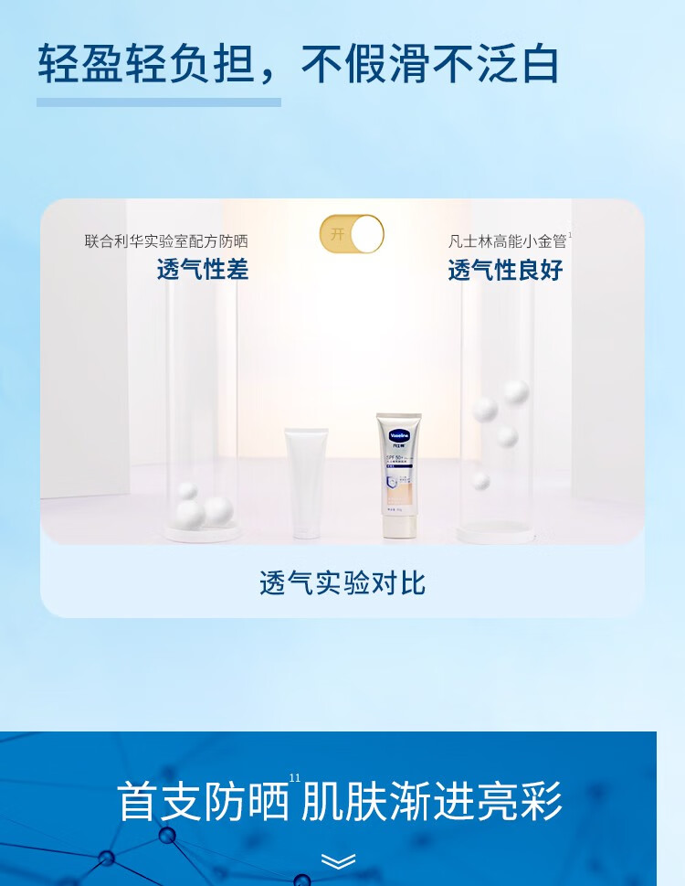 凡士林防晒霜亮肤隔离紫外线轻薄透气水润保湿防晒乳 小金管90g