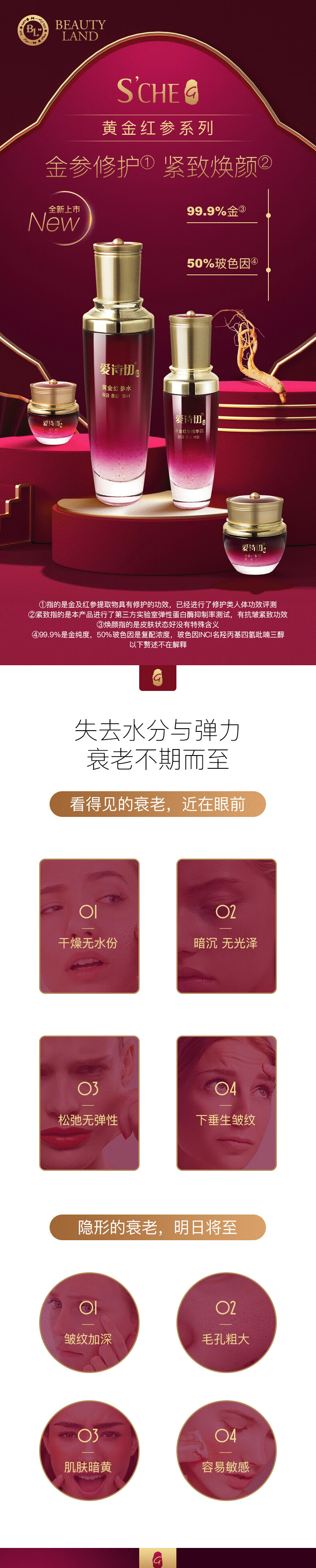 蕊痕蕊痕 爱诗切G黄金红参体验装3联包（精华1.5ml+霜1.5g+眼霜1.5g)