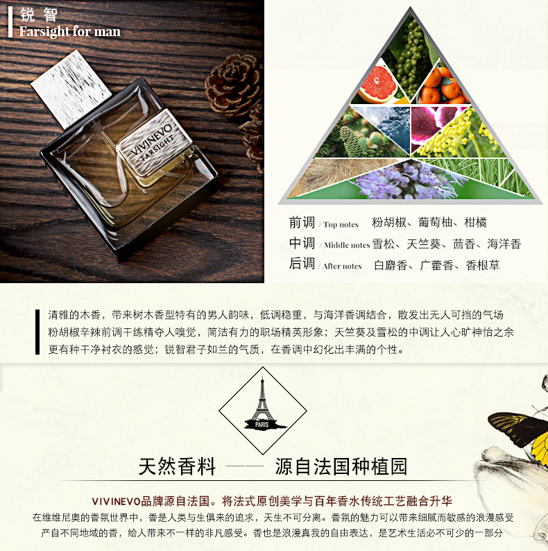 维维尼奥（VIVINEVO） 男士香水法式香调 持久淡香清新海洋木质古龙香水品牌香水男 锐智
