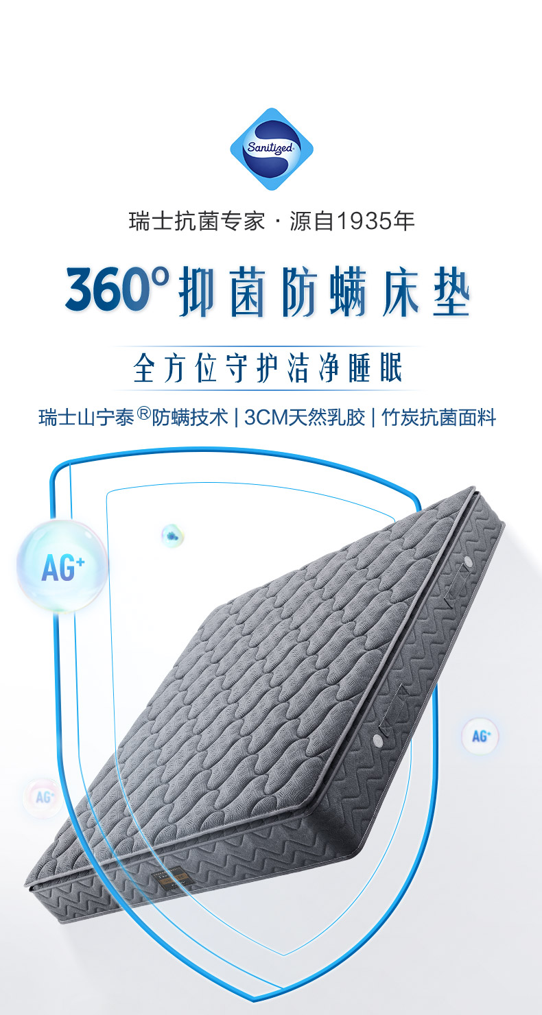 慕思床垫 席梦思慕斯床垫卧室家具大床垫双人床垫睡眠精灵乳胶垫 升级款：防螨床垫（静音弹簧+3cm乳胶+竹炭面料） 1800*2000