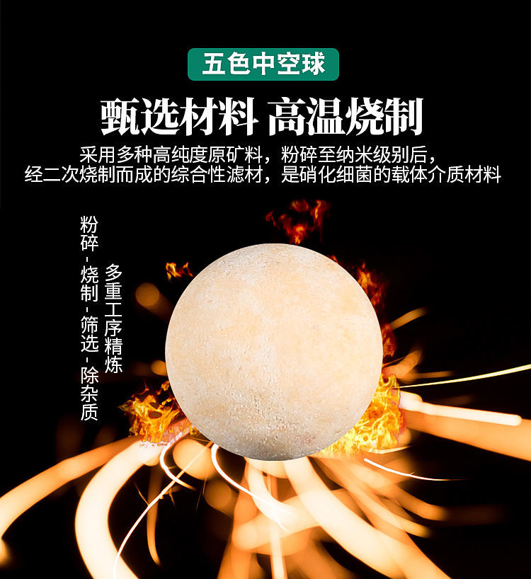 【京选】五色中空石英球滤材鱼缸过滤材料纳米生化净化硝化细菌培养菌