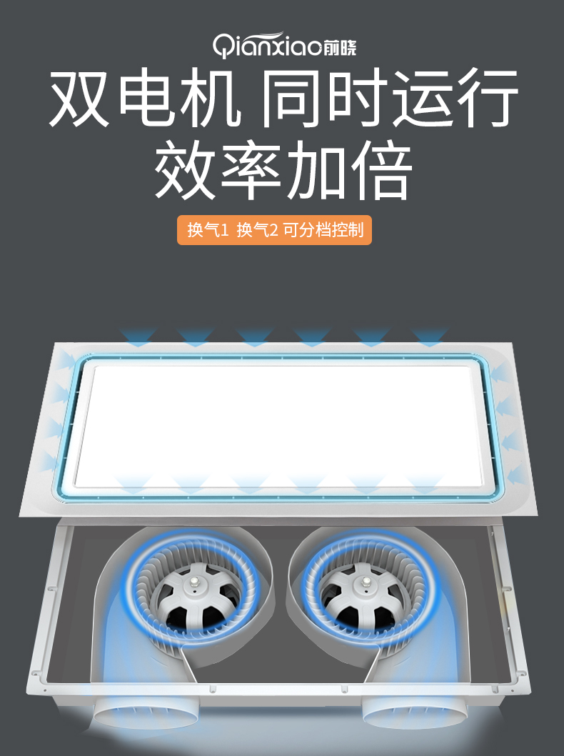 前晓 集成吊顶豪华换气扇led灯二合一厨房卫生间排气扇长方形排风棋牌