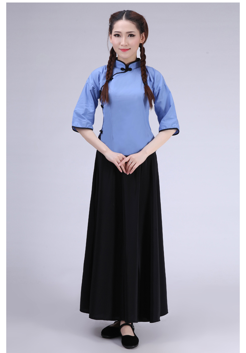 民国学生装五四青年女装棉民国风复古毕业班校服古装演出服蓝色中裙一