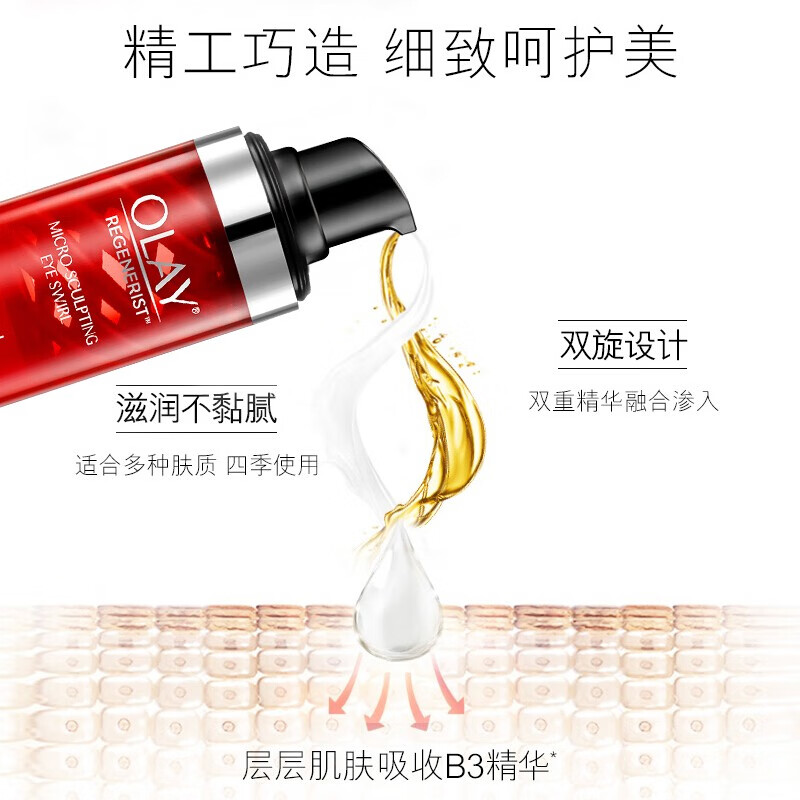 玉兰油（OLAY）超红瓶眼霜淡化细纹多效修护眼部提拉紧致眼周淡化黑眼圈3D塑颜 新生弹力眼霜15ml