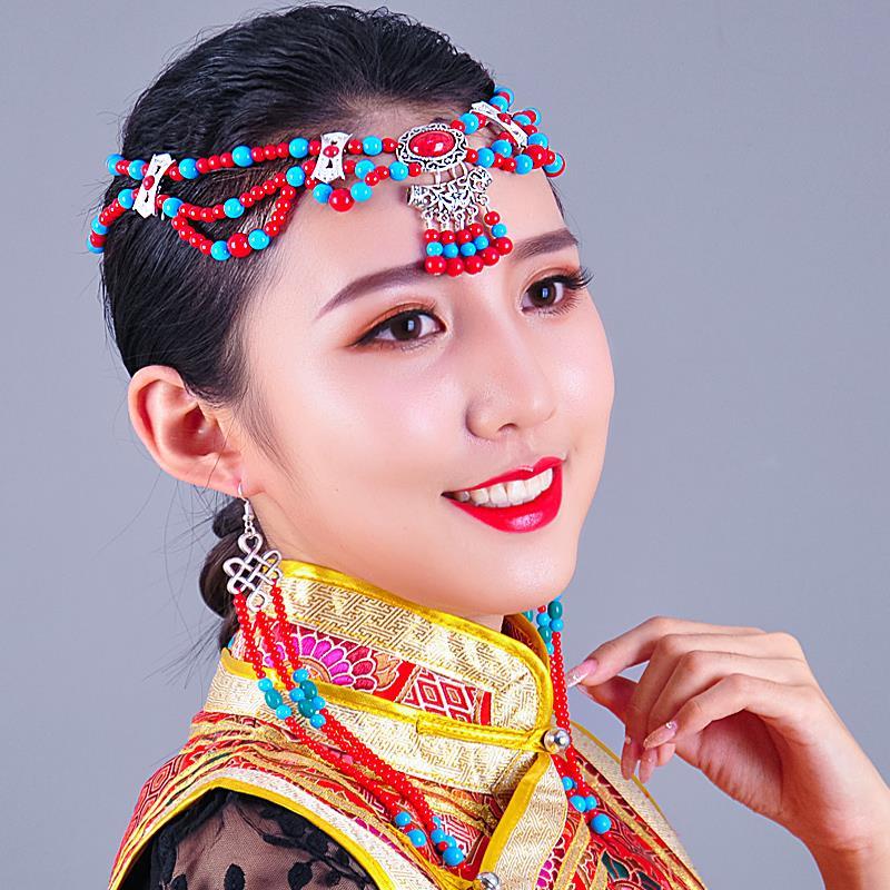 米聆蒙古头饰演出头饰蒙古舞蹈表演头饰女串珠蒙古族耳环耳饰成人儿童