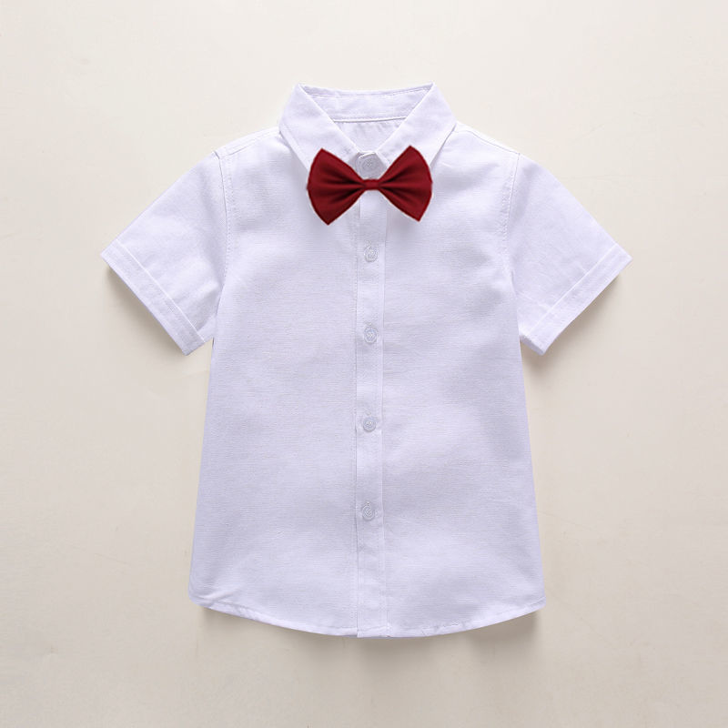儿童白衬衫男童短袖纯棉春夏中大童小学生校服女童白色衬衣演出服