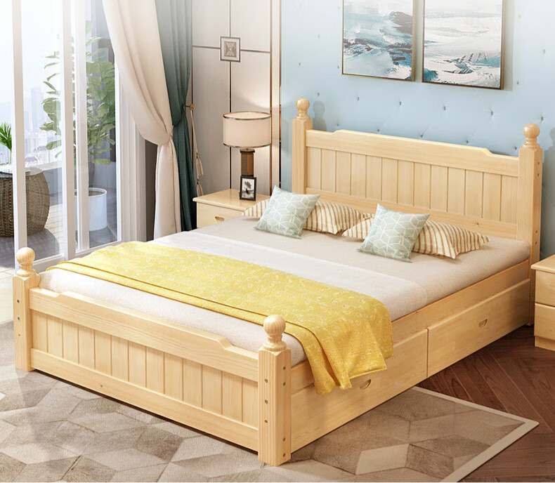 navcon现代简约软包实木床双人床经济型家用家具双人大床主卧清漆裸床