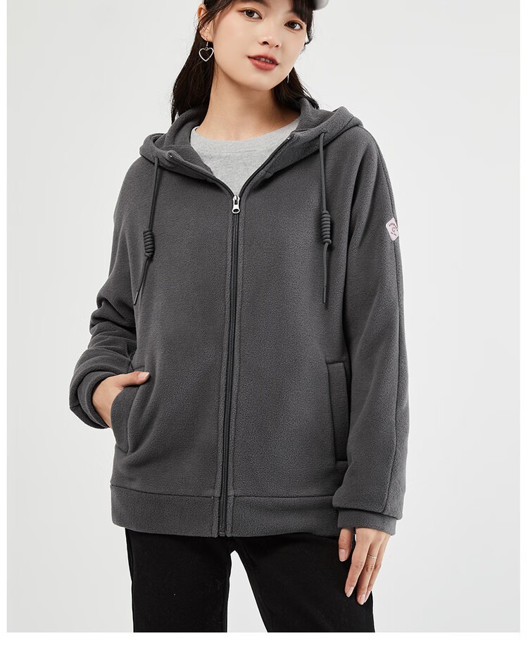 Женская флисовая толстовка Giordano с логотипом бренда, свободная толстовка на молнии с капюшоном 05373854