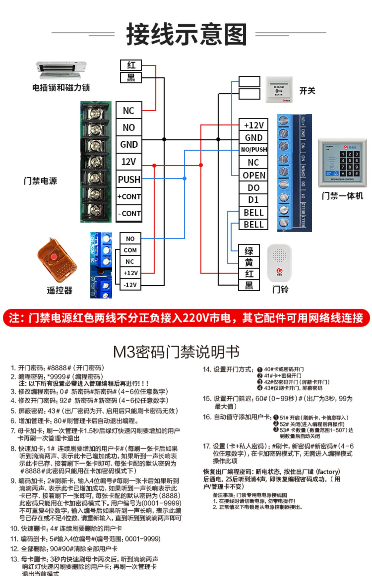 刷卡铁门玻璃门磁力锁电插锁套装 6号单门上下无框玻璃门