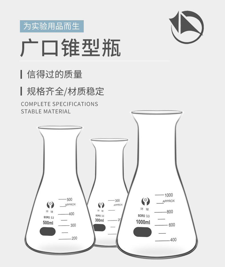 蜀牛大口三角烧瓶锥形瓶广口直口烧杯实验室玻璃器皿化验室器材50ml