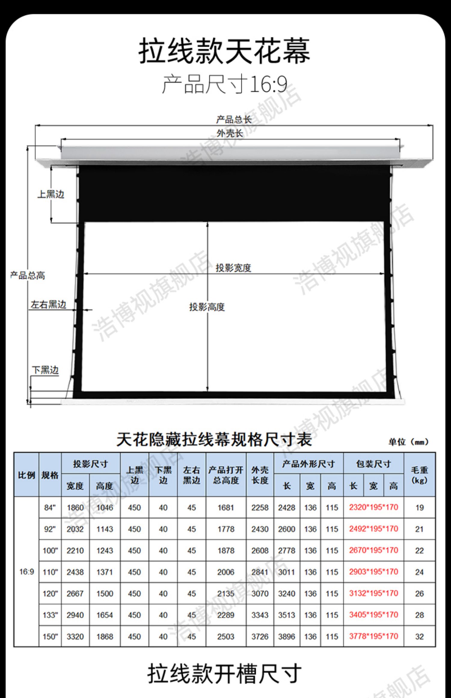 (拉线天花幕布)极米h3s投影仪嵌入式投影电动幕布 坚果j10当贝x3 f3