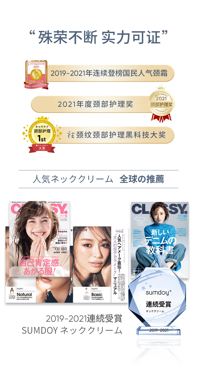 SUMDOY 日本进口去颈纹霜颈霜抗皱提拉紧致颈纹淡化颈膜颈部护理美颈霜 淡纹紧致颈霜50g