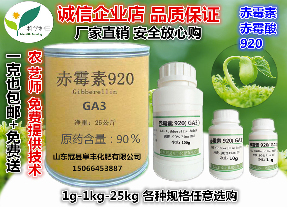 赤霉素ga3 920原药组培试剂种子催芽生长调节剂膨大提供技术 1g【图片