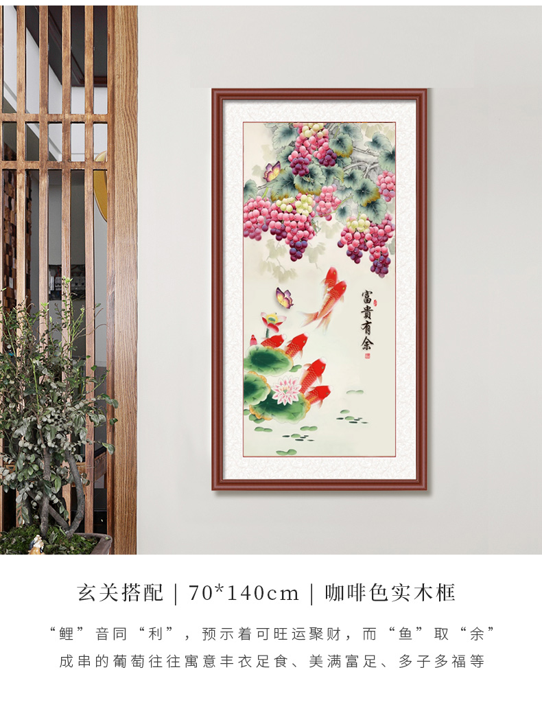 紫气东来玄关装饰画走廊过道葡萄竖版挂画中式客厅水果有框壁画 《年