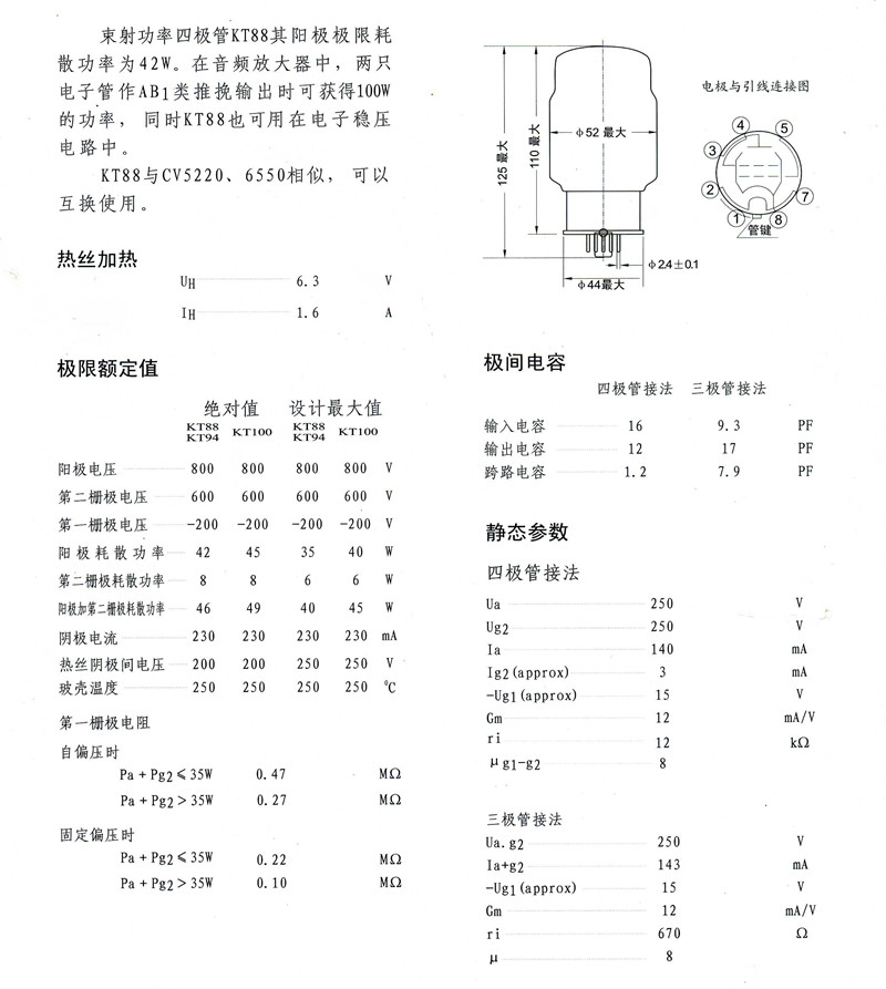 新款出口型长沙曙光电子管kt88-98代6550 蓝屏新脚质一年 一只不标参