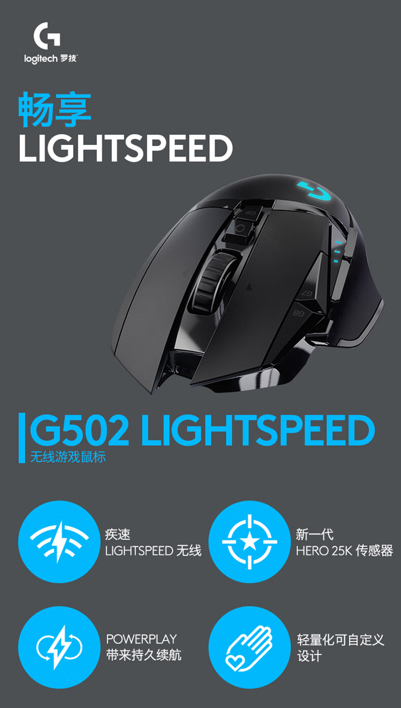 罗技（G） G502创世者LIGHTSPEED无线鼠标游戏电竞机械充电宏编程吃鸡英雄联盟csgo G502创世者无线鼠标