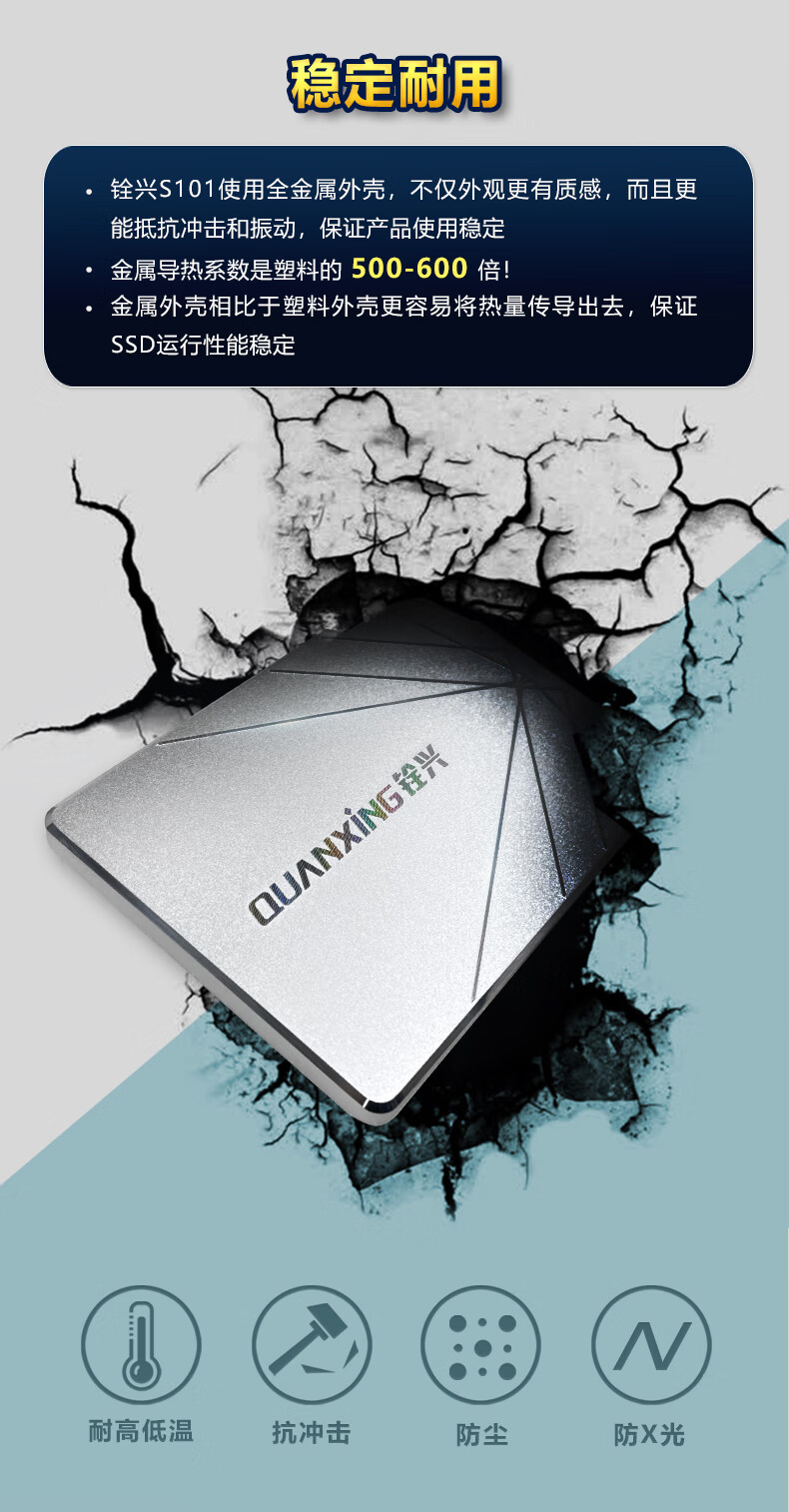 铨兴（QUANXING） SSD固态硬盘 2.5英寸SATA3.0接口 S101系列笔记本台式机升级 128G 银色 读550MB/S 写450MB/S