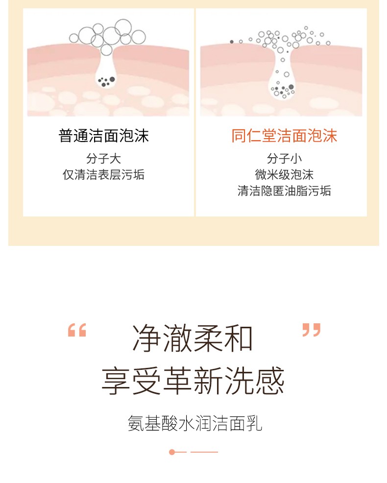 同仁堂洁面乳氨基酸洗面奶学生党女男士深层清洁去油水润不紧绷老国货 同仁堂氨基酸水润洁面乳*1支