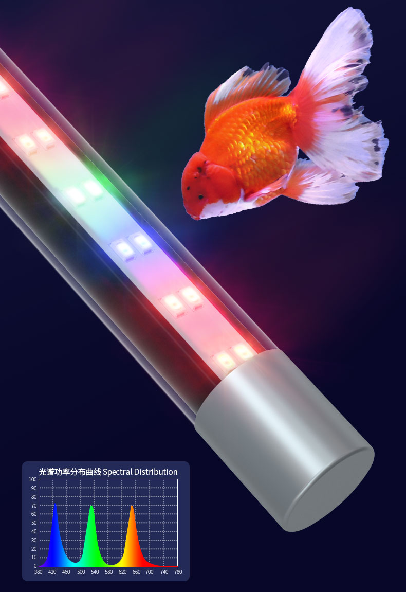 闽江2021新款原装灯管led水族专用灯超亮三变色蓝白龙鱼灯灯管可调节