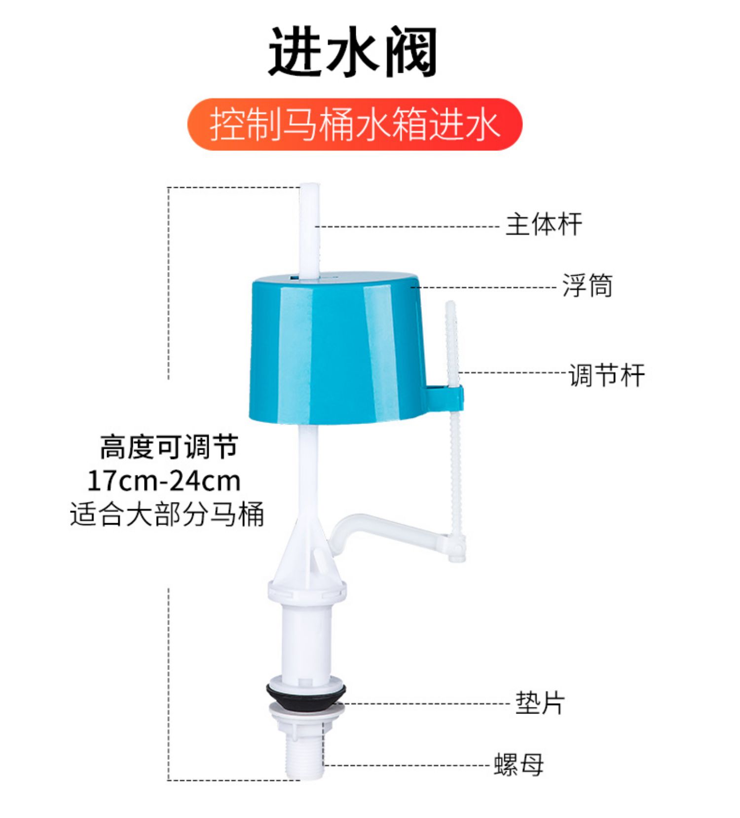 老式进水阀分体抽水马桶水箱配件浮球排水阀全套坐便器上水冲水 老式