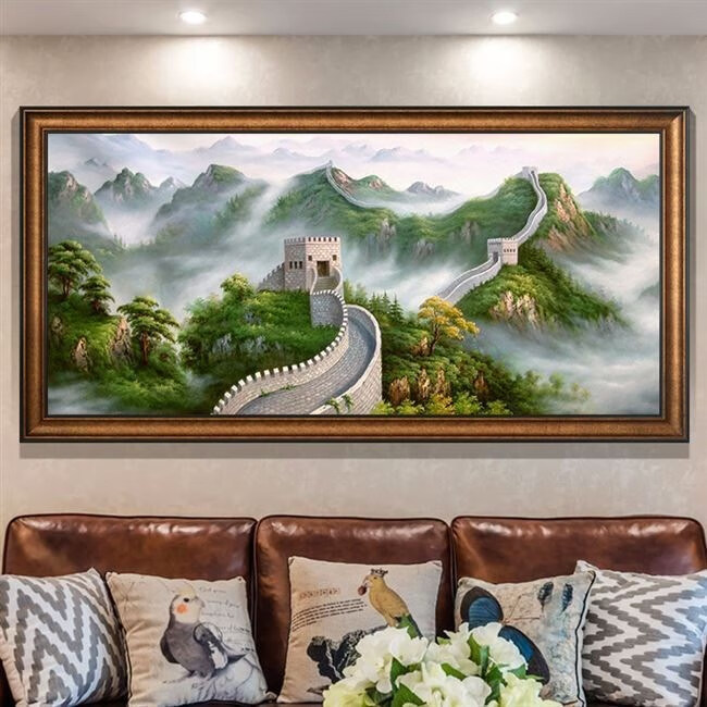 【轻奢高端】客厅纯手绘山水油画 万里长城山水风景新