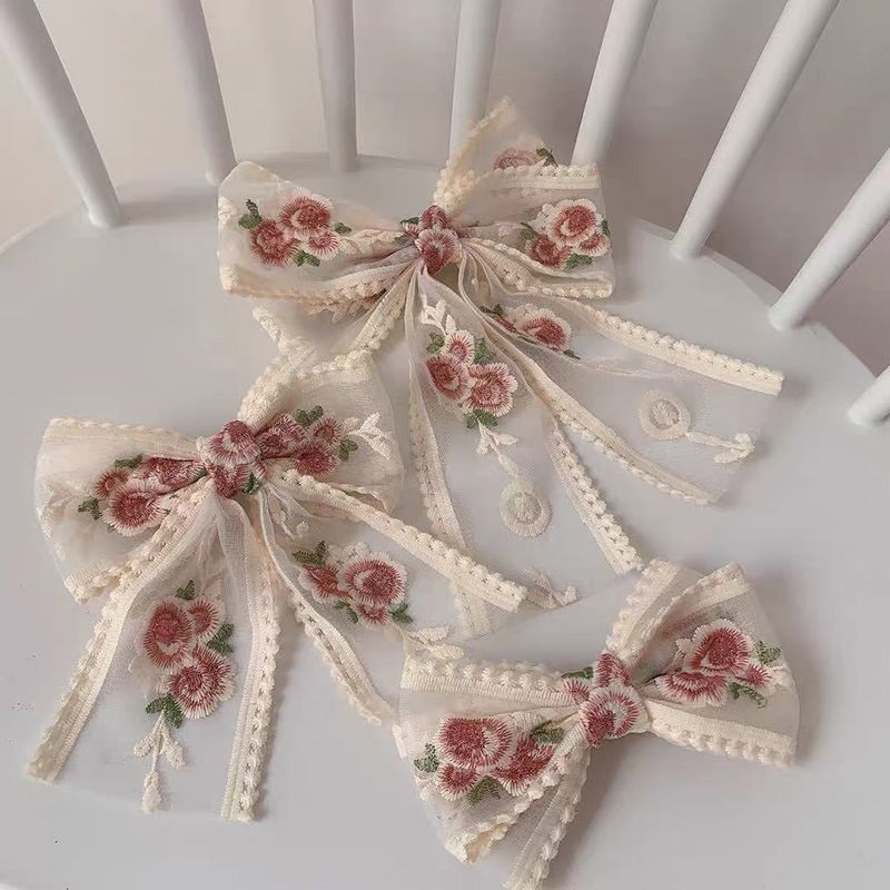 ins蕾丝刺绣蝴蝶结发夹女后脑勺夹子头饰超仙网红2021