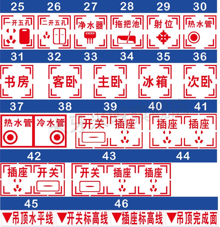 水电定位印章 开关插座电工装修模板放样标识印章86型