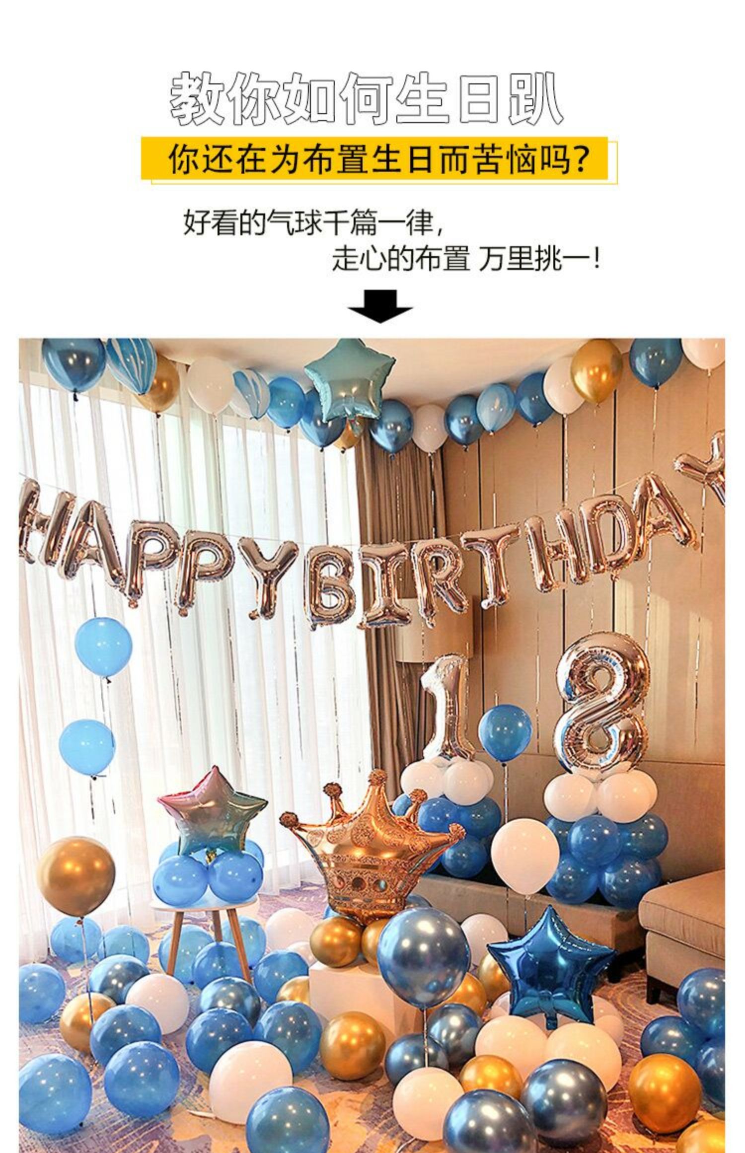 12男生派对场景布置背景墙道具 蓝忘机生日套餐 10米灯串【36寸数字