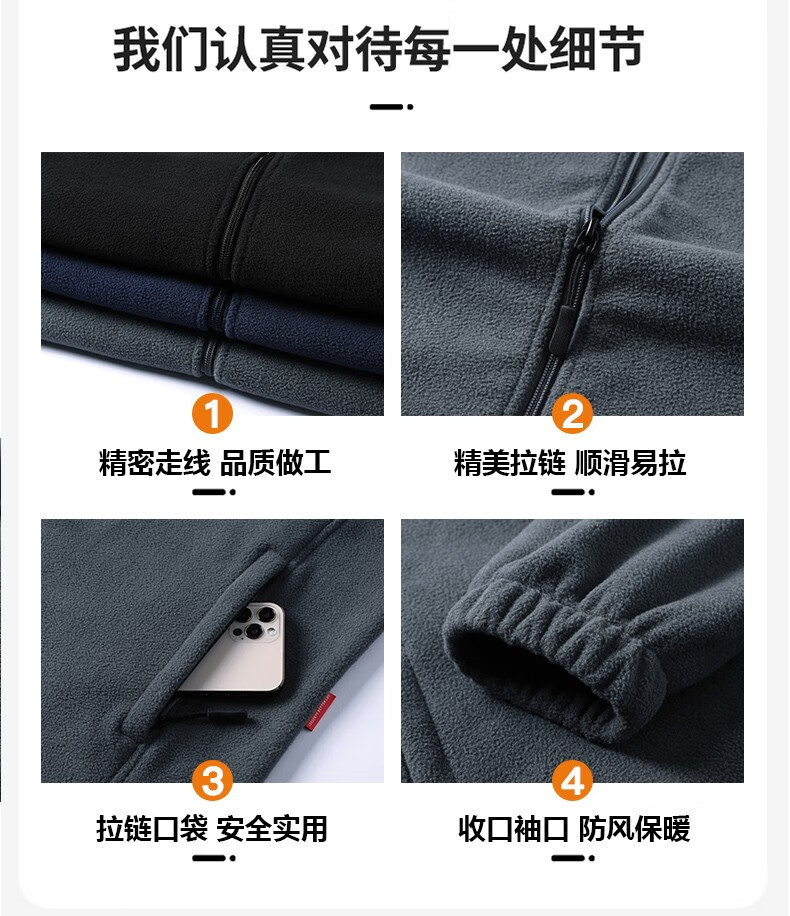 罗蒙（ROMON）【特价捡漏】夹克男秋冬款青年抓绒外套情侣装摇粒绒开衫双面绒茄克 灰色 3XL