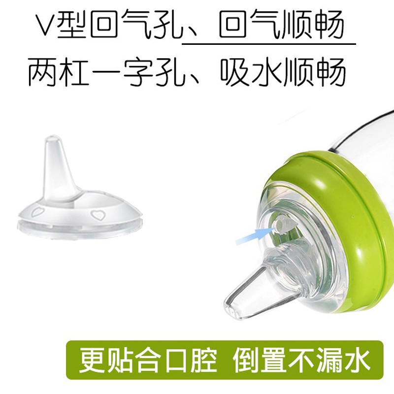 优爱心 奶瓶吸管配件适用贝亲奶瓶宽口径奶瓶奶嘴转换器变吸管杯学饮杯水杯头带重力球 把手吸管水杯头鸭嘴5件套 绿色（新老款随机发）