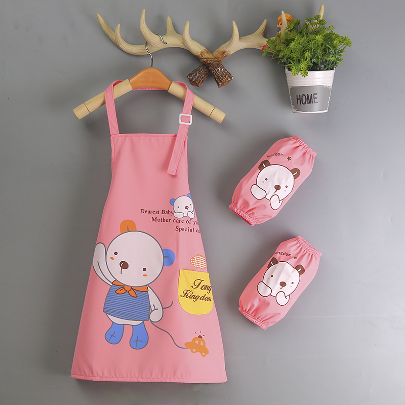 画画儿童围裙画画衣家用厨房女童幼儿园绘画防水小孩吃饭罩衣小孩子的