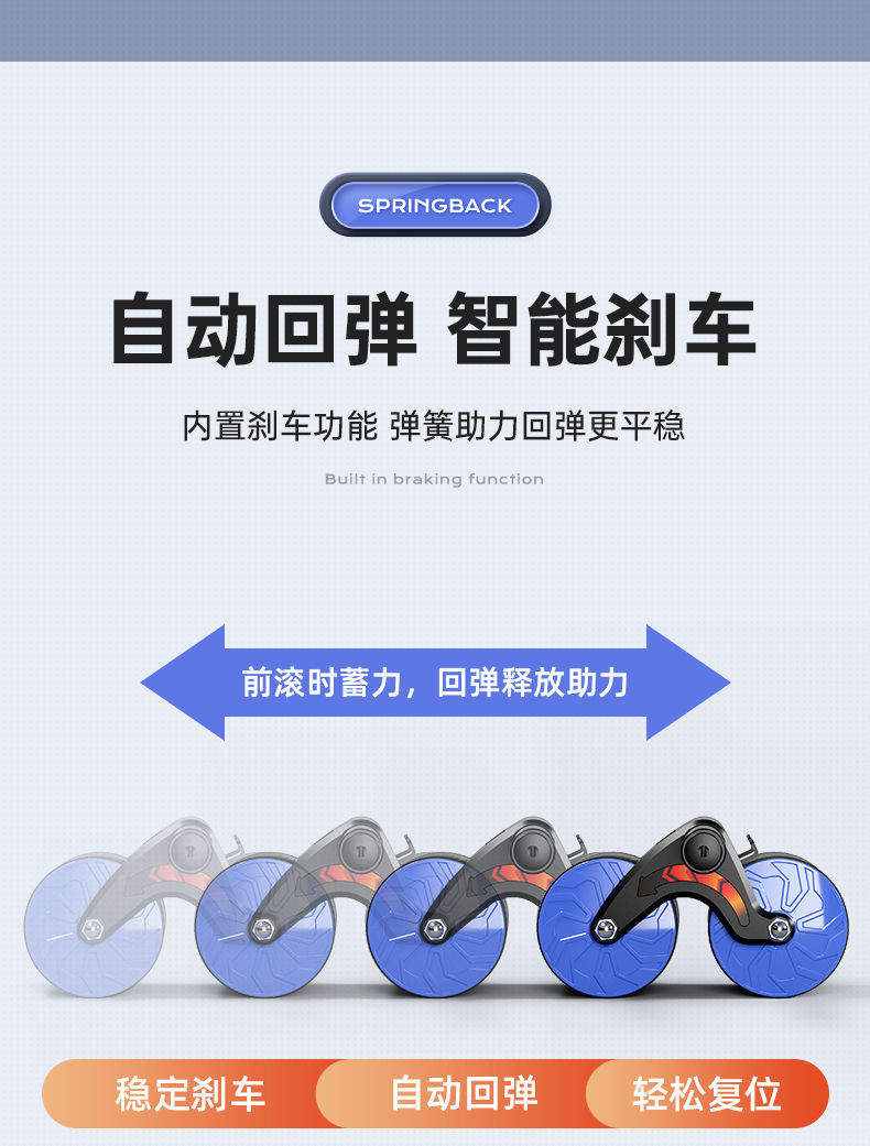 健腹轮练腹肌健身器材男士家用自动回弹收腹神器卷腹轮滚轮健腹器 海水蓝+跪垫【静音自动回弹】
