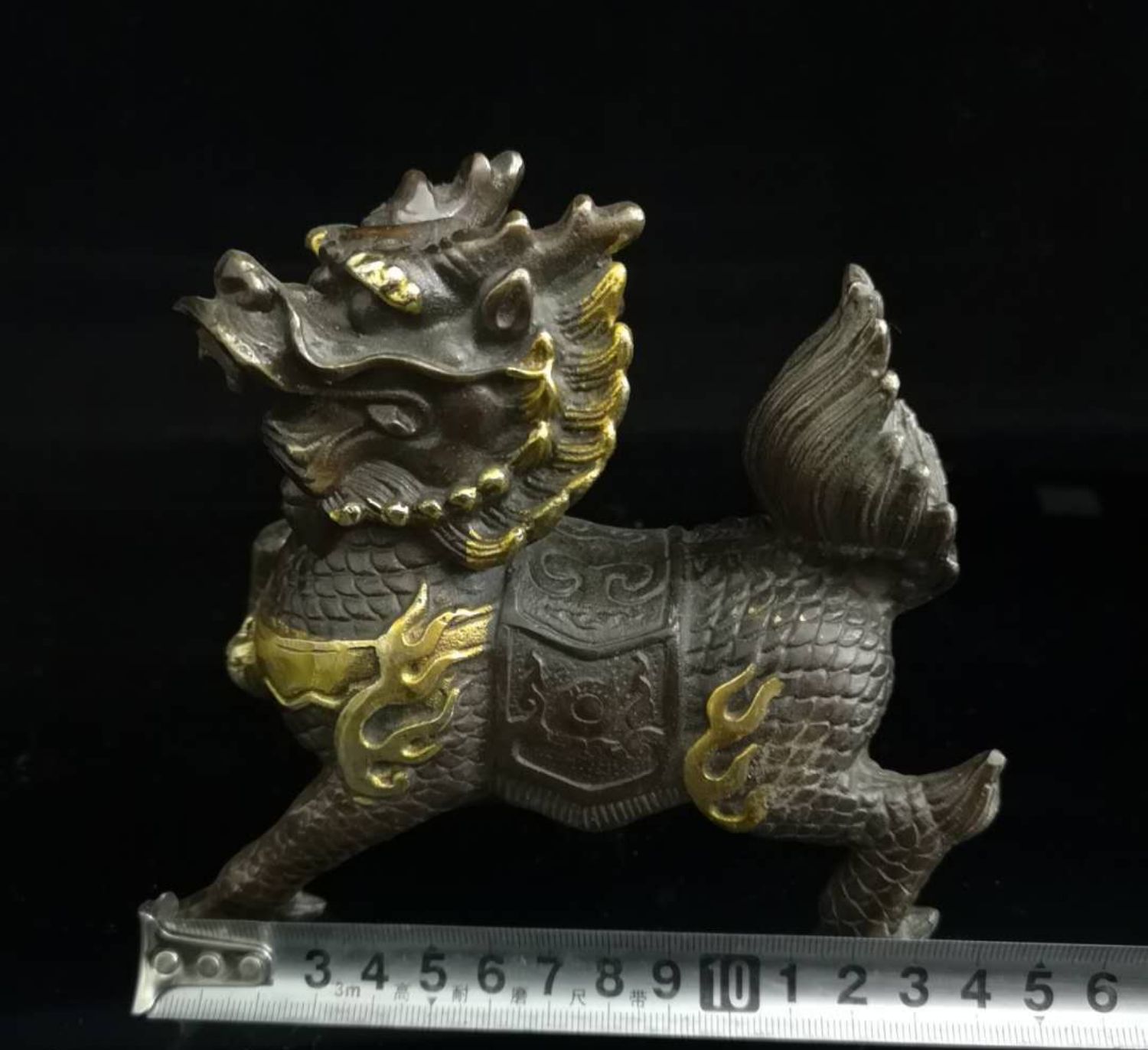 鼎盛福纯铜鎏金麒麟一对招财家居祈福求子送子风水摆件 铜鎏金麒麟三