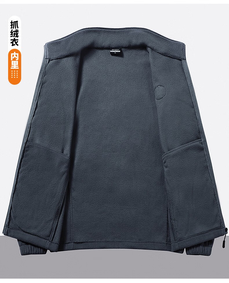 罗蒙（ROMON）【特价捡漏】夹克男秋冬款青年抓绒外套情侣装摇粒绒开衫双面绒茄克 灰色 3XL