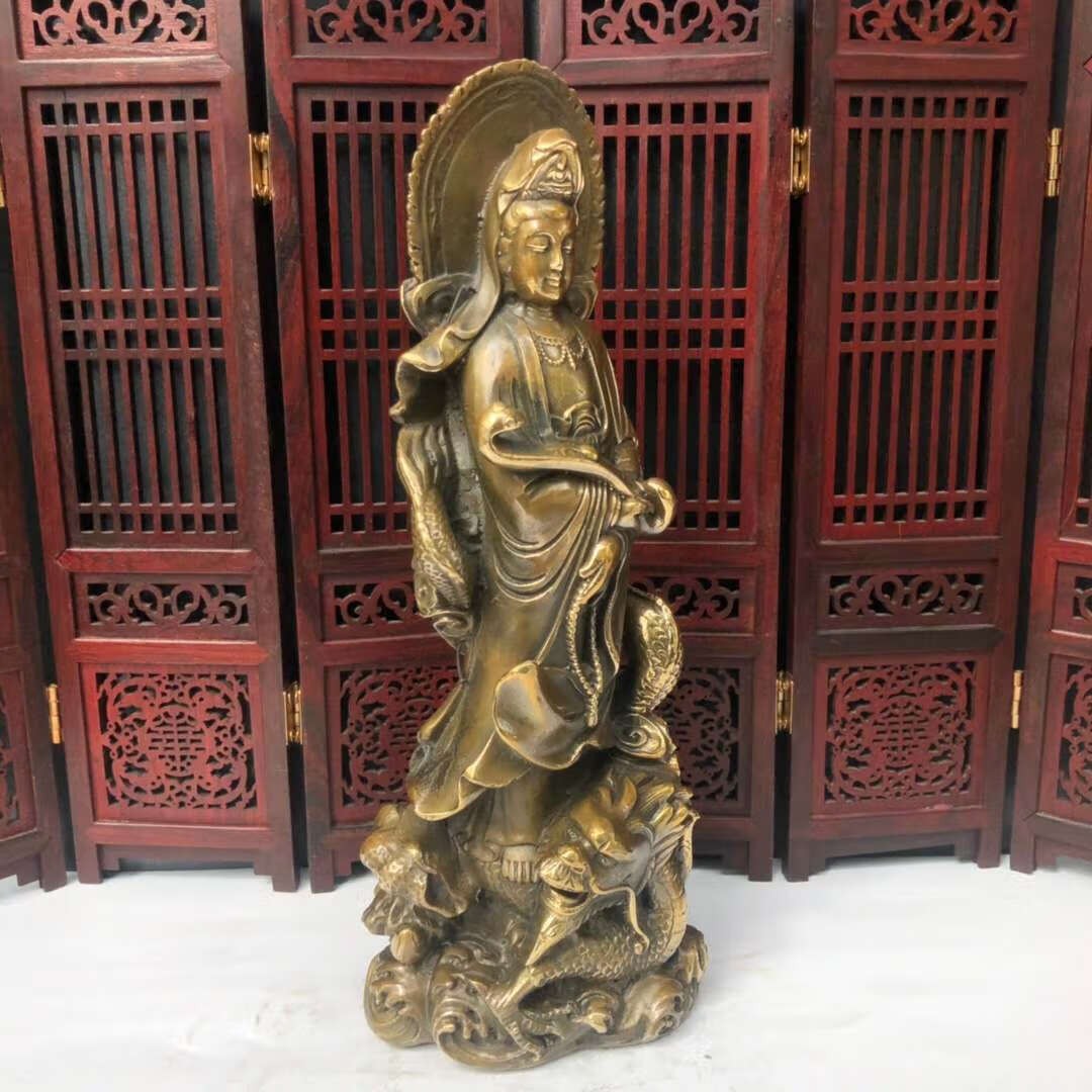 鼎盛福铜骑龙观音佛像摆件站龙九龙观世音菩萨供奉送子保平安工艺品