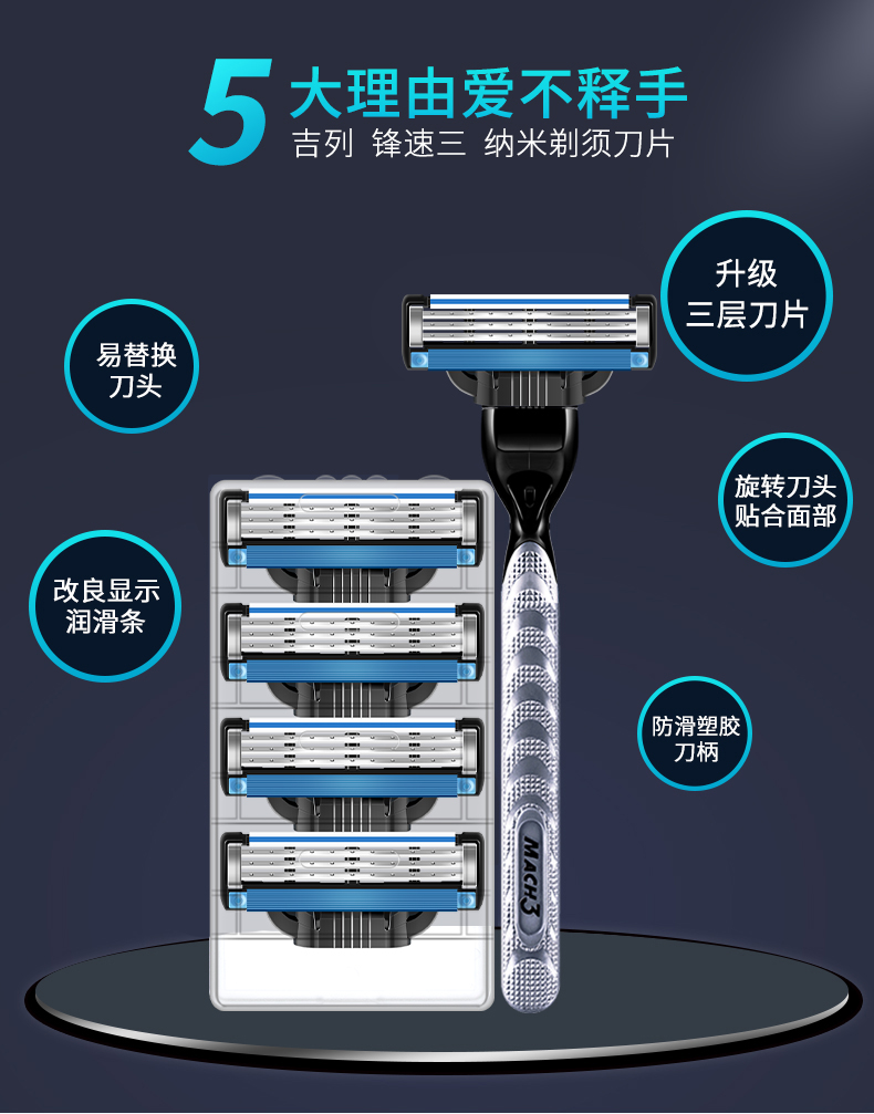 吉列（Gillette） 吉列(Gillette)锋速3刀片8片装剃须刀手动三层剃须刀片刮胡刀刀头