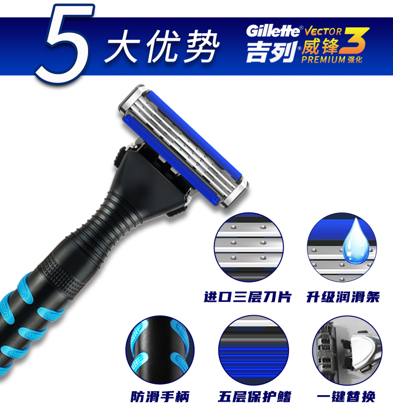 吉列（Gillette） 吉列威锋3刀片男士锋速剃须刀手动刮胡刀刀头 1刀架 3刀头