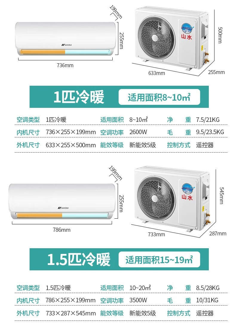 日本山水（SANSUI）空调挂机1匹1.5匹新风空调家用冷暖壁挂式立式家用空调 正1匹单冷【山水空调系列】 送货入户（需自行安装）
