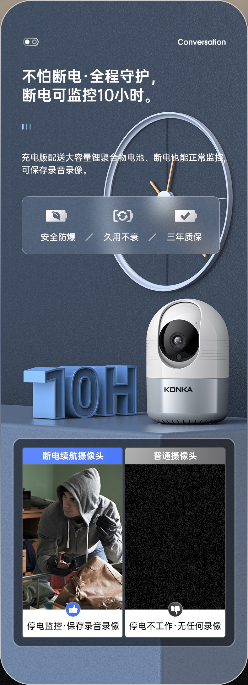 康佳摄像头无线连手机远程监控家用360度全景无死角高清夜视室外 微光
