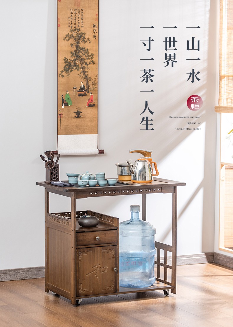 悠阳 移动茶台茶桌烧水壶一体家用小茶水柜非实木茶车阳台泡茶功夫茶几桌 加固80茶字板+无盖板